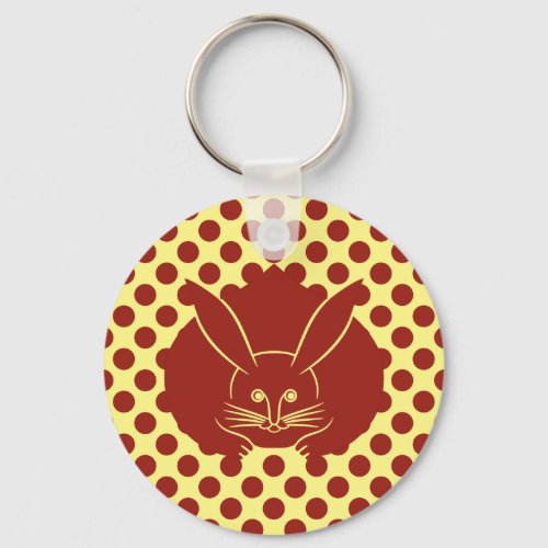 Vintage Yellow Red Japan Rabbit Mon Oriental Keychain