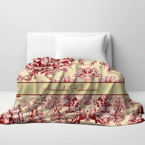 Vintage yellow red lake toile de jouy monogram duvet cover