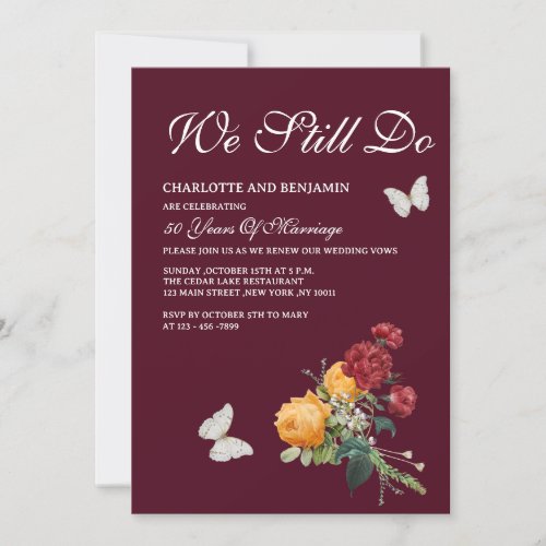 Vintage Yellow Red Roses Vow Renewal Invitation