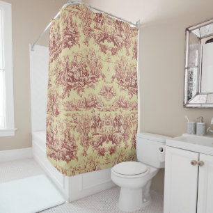 Vintage Yellow Red Toile de Jouy Lake Shower Curtain
