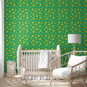 Vintage Yellow Retro Daisy Flower Peel and Stick Wallpaper