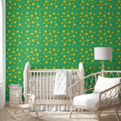Vintage Yellow Retro Daisy Flower Peel and Stick Wallpaper