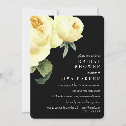 Vintage Yellow Rose Black Bridal Shower Wedding Invitation