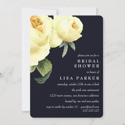 Vintage Yellow Rose Blue Bridal Shower Wedding Invitation