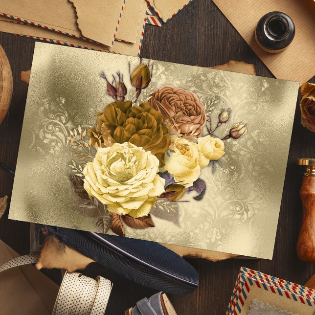Vintage Yellow Rose Bouquet Gold  Tissue Paper (Creator Uploaded)