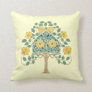 Vintage Yellow Rose Bush 1909 Arts & Crafts Throw Pillow