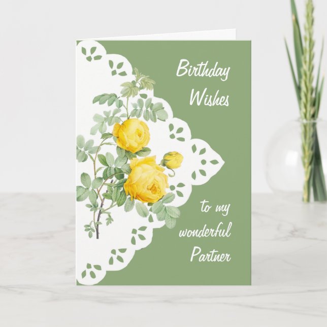 Vintage Yellow Rose Flower Partner Birthday Card (Front)