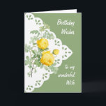 Vintage Yellow Rose Flower Wife Card<br><div class="desc">Vintage Yellow Rose Flower for your Wife's Birthday</div>