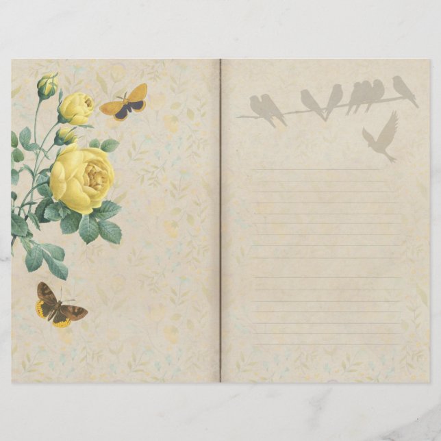 Vintage Yellow Rose Journal Paper (Front)