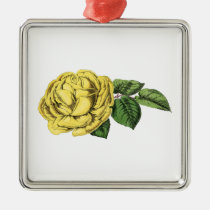 Vintage Yellow Rose Metal Ornament