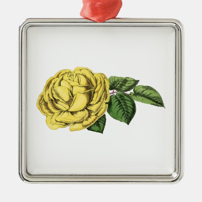 Vintage Yellow Rose Metal Ornament (Front)