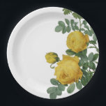 Vintage yellow rose painting paper plates<br><div class="desc">Stylish illustration of yellow roses in full colour from the 19th century. The rose branches are set against a white background with the brilliant yellow flowers taking center stage, surrounded by deep green leaves. Cleaned up to decorate any item in a stylish and modern way. Add your own text to...</div>