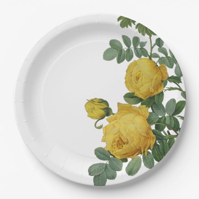 Vintage yellow rose painting paper plates (Front)
