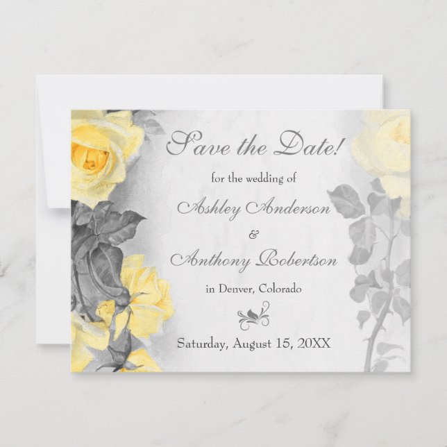 Vintage Yellow Rose Wedding Save the Date (Front)