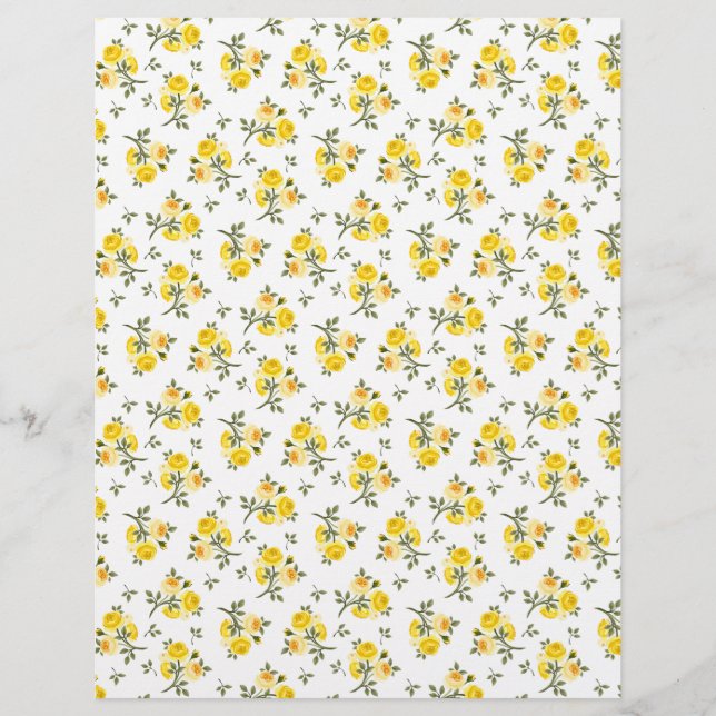 Vintage Yellow Rosebud Arts Craft Scrapbook Paper (Front)