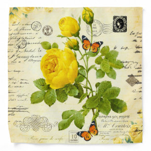 vintage yellow roses bandana