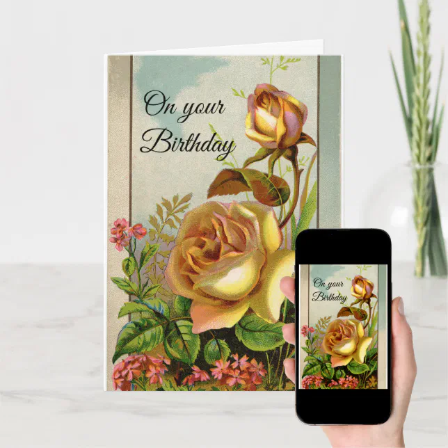 Vintage Yellow Roses Birthday Card Zazzle