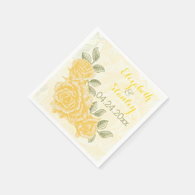 Vintage Yellow Roses Floral Wedding Napkin