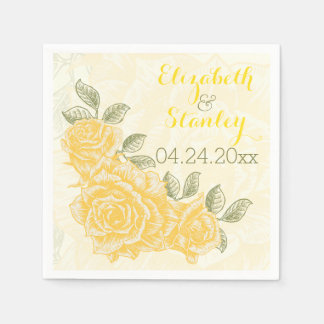 Vintage yellow roses floral wedding napkins