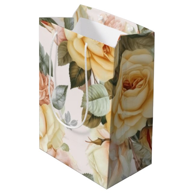 Vintage Yellow Roses  Medium Gift Bag (Back Angled)