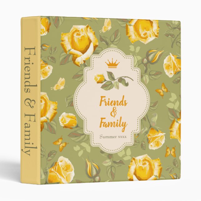 Vintage Yellow Roses Multi-Purpose 3 Ring Binder (Front/Spine)