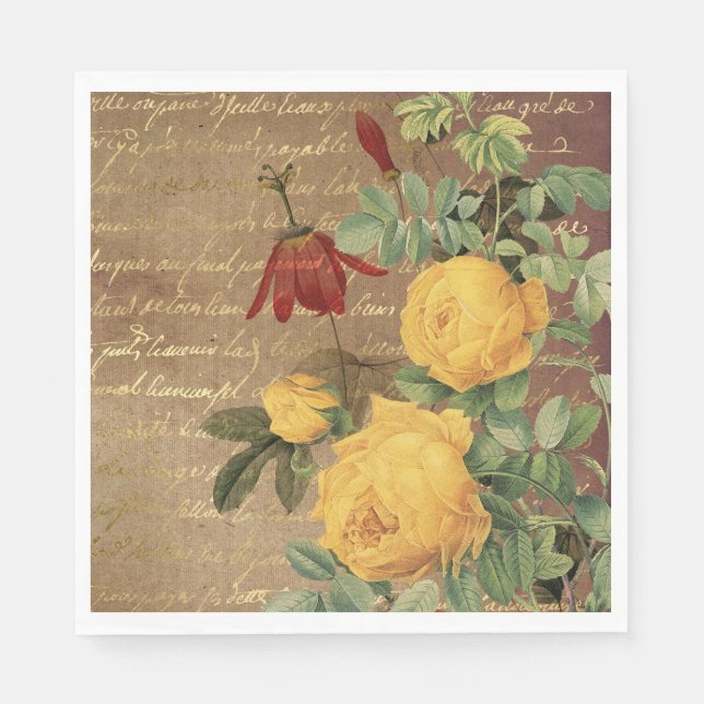 Vintage Yellow Roses Napkins (Front)