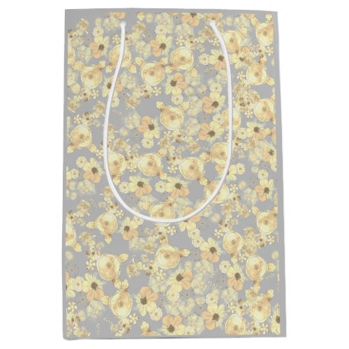 Vintage Yellow Roses on a Soft Gray Background Medium Gift Bag