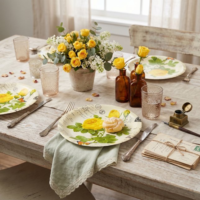 vintage yellow roses paper plates (Creator Uploaded)