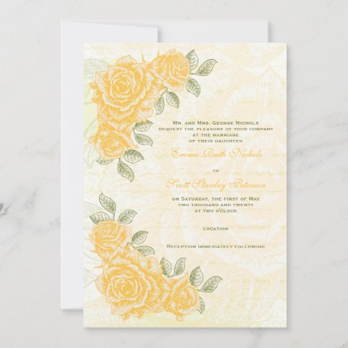 Vintage yellow roses wedding invitation