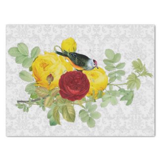 Vintage Yellow Roses with Songbird and Damask 