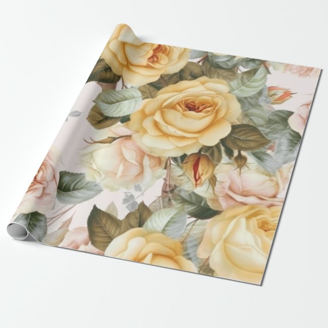 Vintage Yellow Roses  Wrapping Paper (Unrolled)