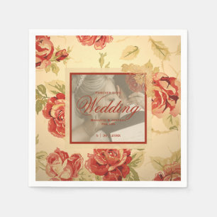 Vintage yellow rustic red rose custom wedding phot napkins