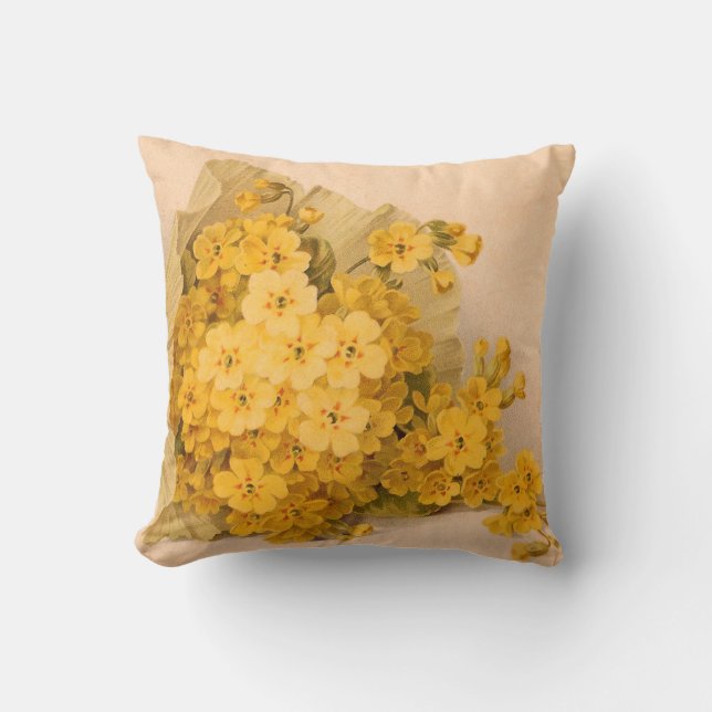 Vintage Yellow Spring Flowers Pillow (Front)