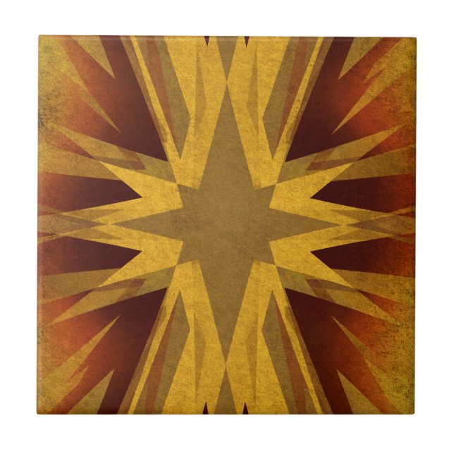 Vintage yellow starburst ceramic tile (Front)