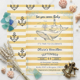 Vintage Yellow Striped Ocean Baby Shower Invitation