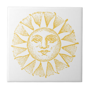 Vintage Yellow Sun Decorative Ceramic Tile