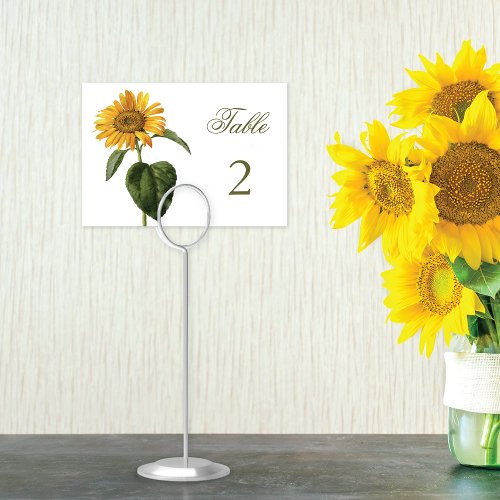 Vintage Yellow Sunflower Botanical Table Number
