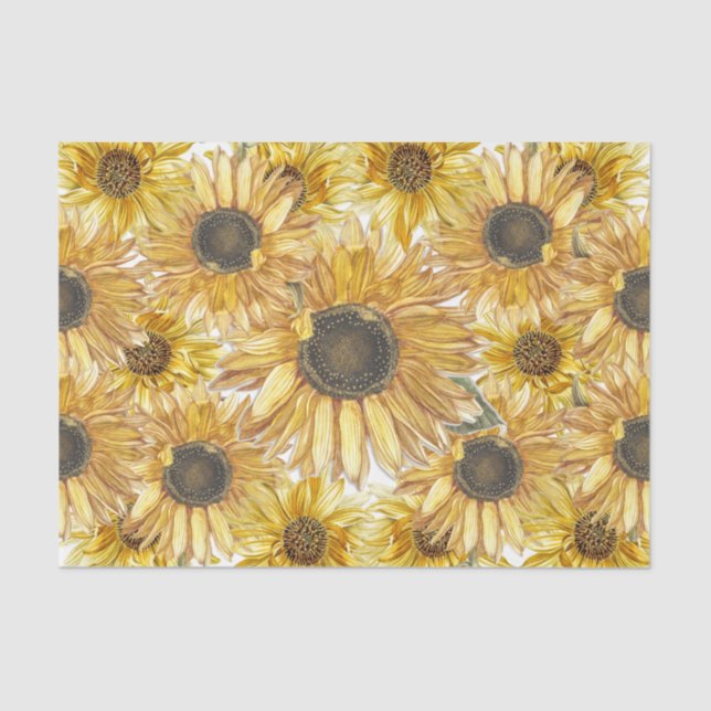 Vintage Yellow Sunflower Floral Decoupage  Tissue Paper (Front)