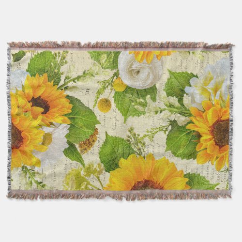 Vintage Yellow Sunflower Floral Modern Elegant  Throw Blanket