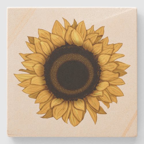 Vintage Yellow Sunflower Stone Coaster