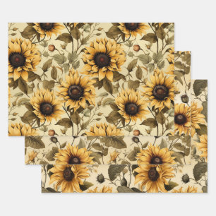 Vintage Yellow Sunflower Wrapping Paper Sheets