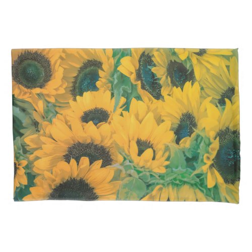 Vintage Yellow Sunflowers Artwork  Pillowcase
