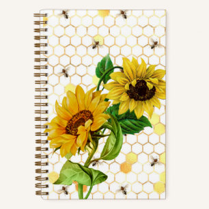 Vintage Yellow Sunflowers Bees Honeycomb Notebook