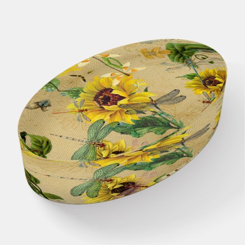 Vintage Yellow Sunflowers Dragonflies Paperweight