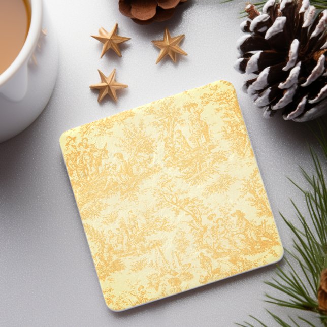Vintage yellow toile de jouy pattern stone coaster (Creator Uploaded)