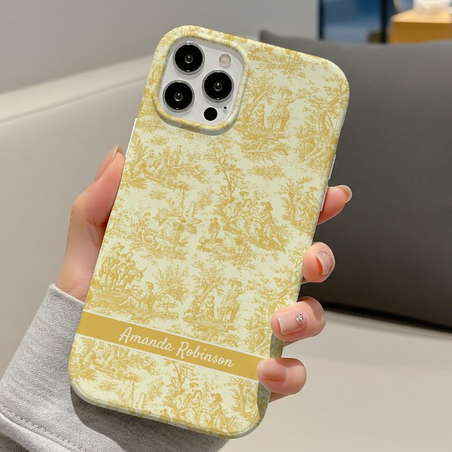 Vintage yellow toile de jouy printed iPhone case (Creator Uploaded)
