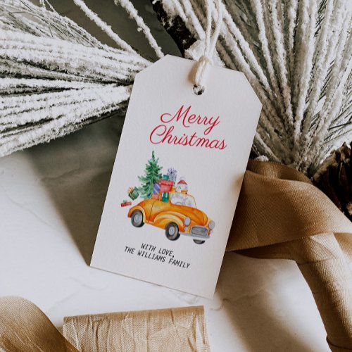 Vintage Yellow Truck Merry Christmas Holiday Favor Gift Tags