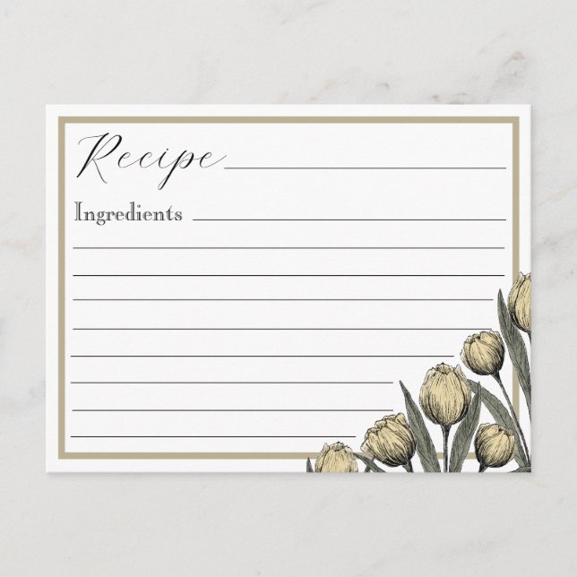 Vintage Yellow Tulip Recipe Card (Front)