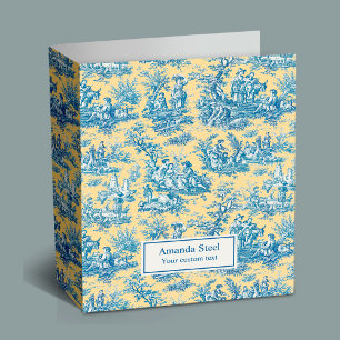 Vintage Yellow Turquoise French Toile de Jouy 3 Ring Binder