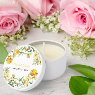 Vintage Yellow Watercolor Floral Botanical Wedding Mini Candle Favors
